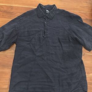 Zara 100% Linen Polo Shirt size XL Navy Blue